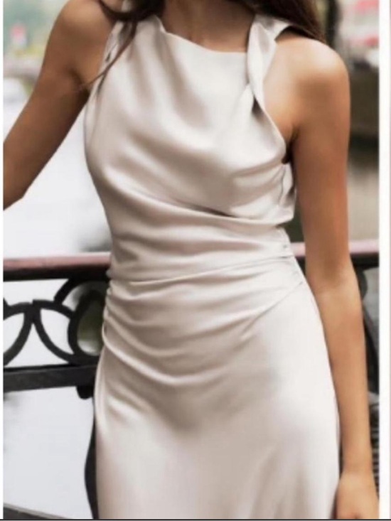 Zara Dresses & Skirts - Zara Champagne Satin Halter Midi Dress